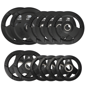 Zestaw obciążeń olimpijskich 100 kg GO4IT żeliwny gumowany Zestaw obciążeń olimpijskich 100 kg GO4IT z stalową tuleją 51 mm i uchwytami Tri-Grip