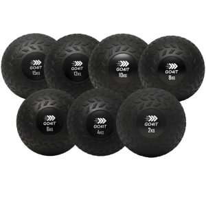 zestaw-pilek-slam-ball-go4it-57kg Komplet 7 czarnych piłek Slam Ball GO4IT o łącznej wadze 57 kg z antypoślizgowym bieżnikiem
