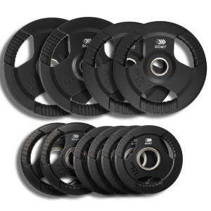 Zestaw obciążeń olimpijskich 60 kg GO4IT żeliwny gumowany Zestaw obciążeń olimpijskich 60 kg GO4IT z stalową tuleją 51 mm i uchwytami Tri-Grip